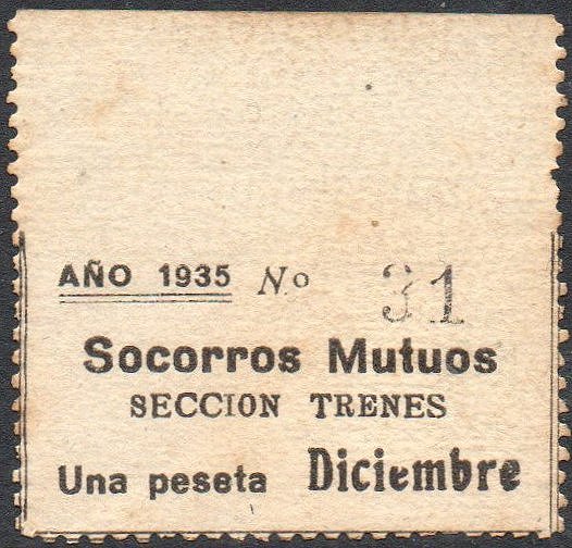 Spain 1935 : Contribution stamp : Mutual Aid :  Trains Section : SOCORROS MUTUOS SECCI�N TRENES